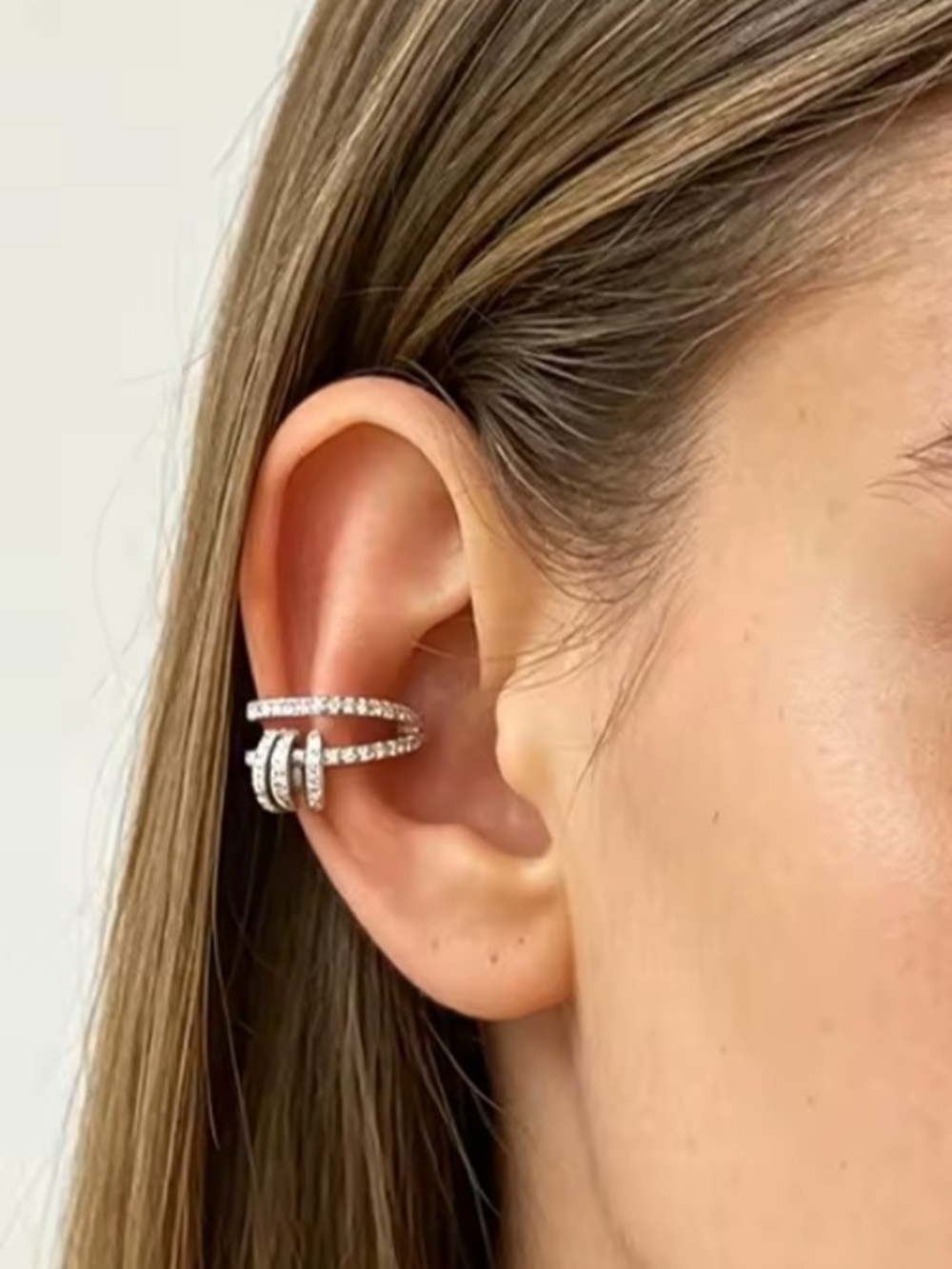White Rhodium Tourmaline Pavé Ear Cuffs